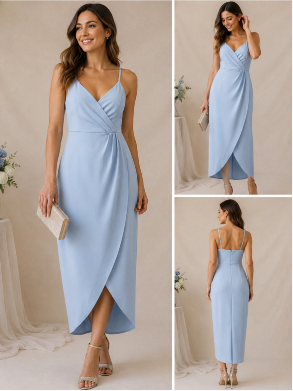 JLCNCUE NWT Blue Wrap Surplice Formal Midi Dress Size 12-14